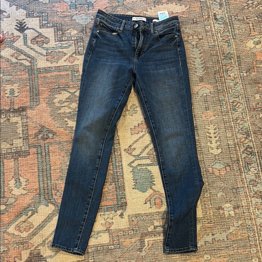 Guess Blue Skinny Jeans with Tapered Leg and Faded Wash